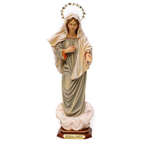 Virgin Mary Statue queen of peace with halo wood painted Val Gardena ...