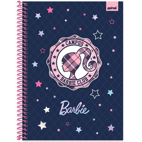 Caderno Universitário Capa Dura 1X1 80 Folhas Barbie Mattel Spiral PT