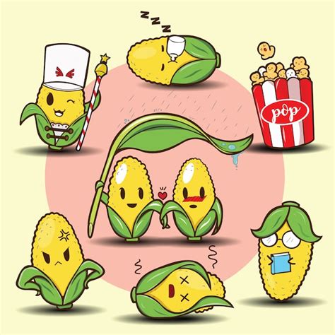 Cute cartoon corn set Vector | Premium Download