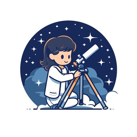 Una niña linda mirando a través de un telescopio Ilustración vectorial