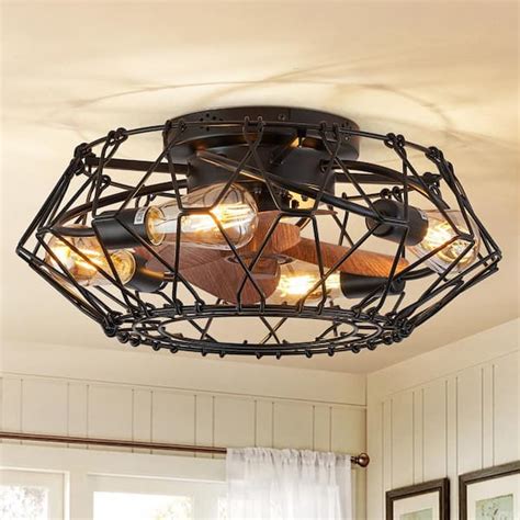 ANTOINE 20 in. 4-Light Indoor Farmhouse Caged Flush Mount Ceiling Fan ...