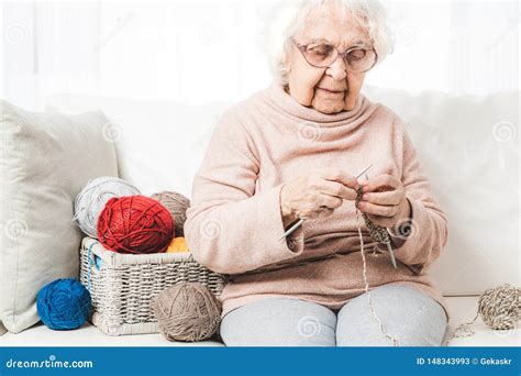 Grandmother Knitting Stock Image Image Of Hobby Female 148343993