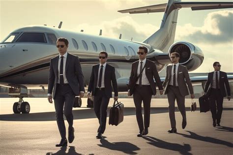 Premium Ai Image Executive Business Team Leaving Corporate Jet