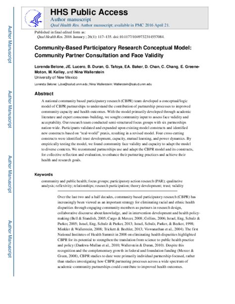 Pdf Community Based Participatory Research Conceptual Model Julie