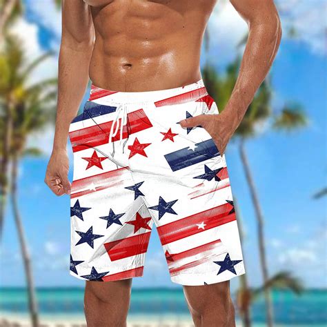 qolati Mens Swim Trunks American Flag Bathing Suit 5 Inch Elastic