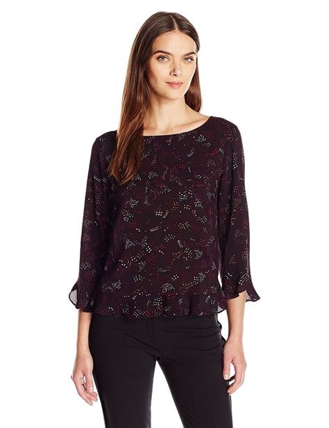 Velvet By Graham And Spencer Womens Printed Challis Soft Ruffle Blouse