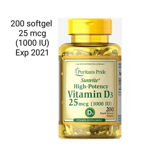 Jual Puritan Pride Vitamin D3 25mcg 1000 Iu High Potency 100 Ori