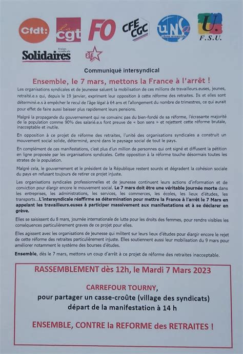 Grève et manif mardi 07 mars 2023 A partir de 12h00 carrefour Tourny