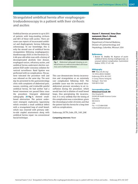 Strangulated Umbilical Hernia After Esophagogas Troduodenoscopy In A Patient With Liver