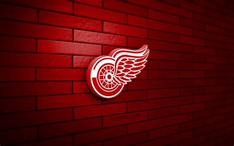 Download Detroit Red Wings 3D logo, 4K, red brickwall, NHL, hockey ...