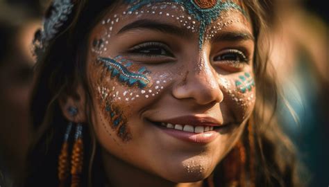 African girl with face paint enjoys traditional festival outdoors ...