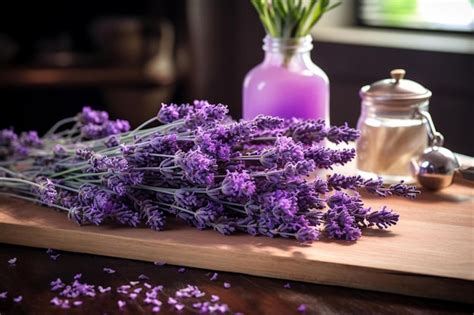 Premium Ai Image A Bottle Of Lavender Is Surrounded By Purple Flowers