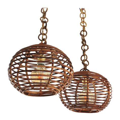 Pair Of Rattan Globe Pendants Or Hanging Lights 1950s At 1stDibs