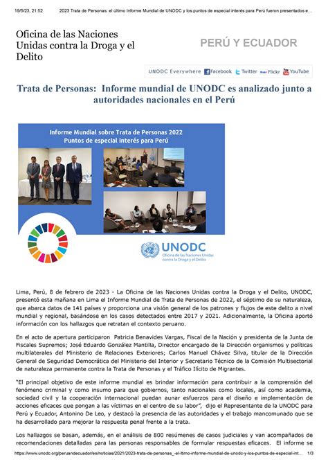 Trata De Personas El Ltimo Informe Mundial De Unodc Y Los Puntos