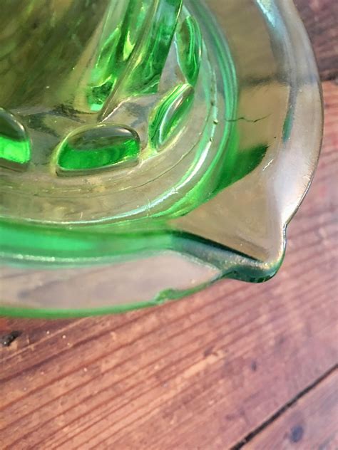 Green Depression Glass Juicer Vintage Vaseline Glass Counter Etsy