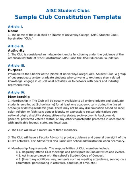 Sample Club Constitution Template Doc Template Pdffiller