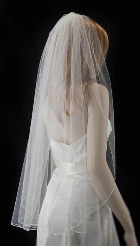 Wedding Veil Fingertip Length Bridal Veil Pencil Edge Veil By