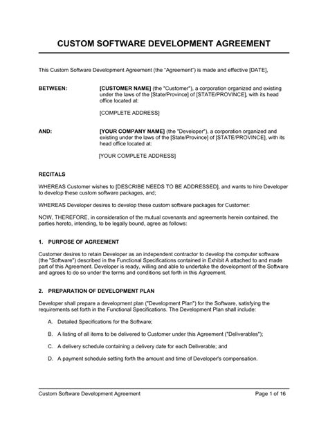 Software Contract Agreement Template