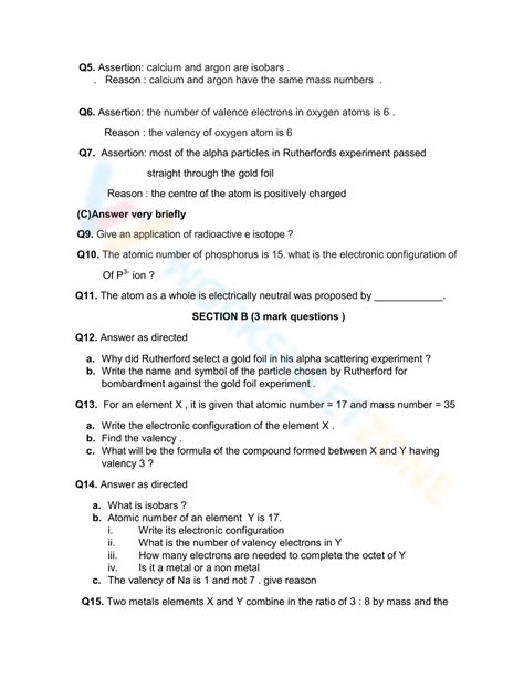 Free Collection Of Structure of The Atom Worksheets