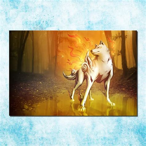 Okami Fire Wolf God Art Silk Canvas Poster Print 13x20 24x36 Inches