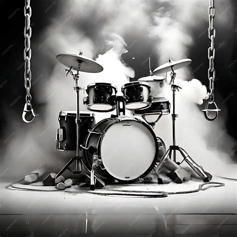 Premium AI Image | drum set with cymbals black and white drums chains ...