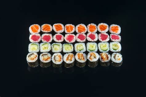 premium photo big sushi rolls set served