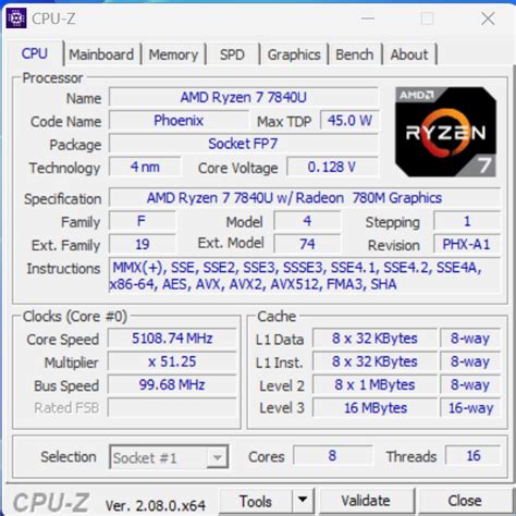 AMD Ryzen 7 7840U CPU Z - ServeTheHome