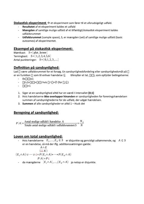 Noter Sandsynlighedsregning Sandsynlighedsregning Og