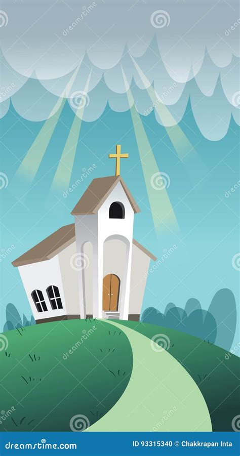 Cartoon Church Of Catholic Denomination Decorated With Cross Line And ...