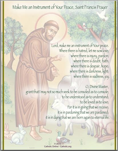 Make Me An Instrument Of Your Peace Saint Francis Of Assisi Prayer Free Pdf Catholic Online