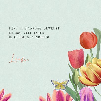 Verjaardagskaart Kleurrijke Tulpen En Vlinders Kaartje2go