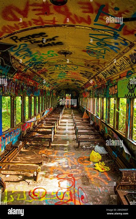 An abandoned train with graffiti Stock Photo - Alamy