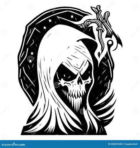 Halloween Grim Reaper Scary Illustration Sketch Hand Draw Stock Vector ...