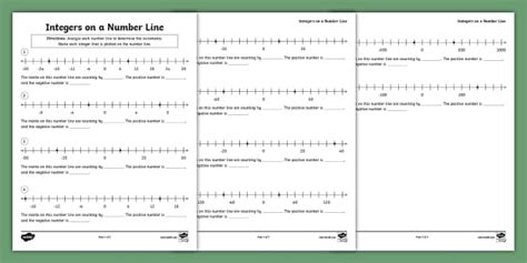 Positive And Negative Integers With Numbers Line Worksheets