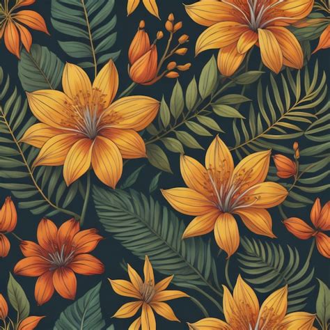 Premium Ai Image A Seamless Pattern With Orange Flowers And Leaves