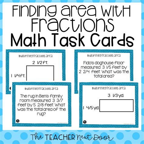 Th Grade Finding Area With Fractions Task Cards The Teacher Next Door