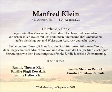 Traueranzeigen Von Manfred Klein Trauer Kreiszeitung De