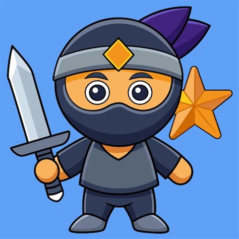 El Lindo Ninja Con Shuriken Y La Espada Icono Vectorial De Dibujos