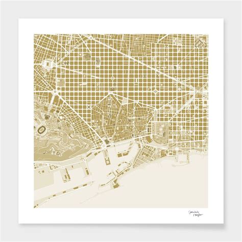 Barcelona City Map Gold Art Print By Planosurbanos Curioos