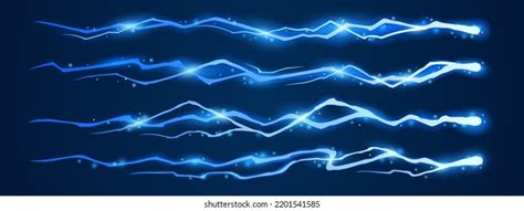 Blue Lightnings Thunderbolt Strikes Effect Night Stock Vector Royalty