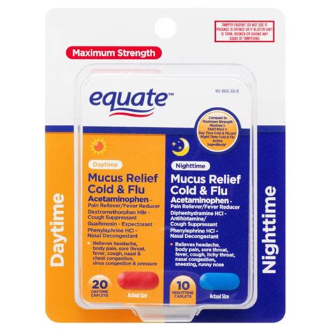 Equate Maximum Strength Day And Night Mucus Relief Cold And Flu Caplets 30ct