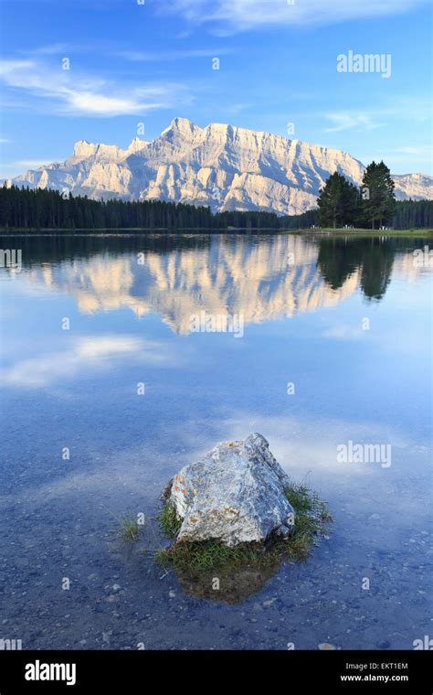 Morning Reflection Of Mount Rundle In Two Jack Lake In Banff National