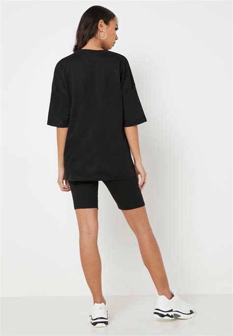 Buy Missguided Black Crew Neck T Shirt And Cycling Shorts Set Co Ord For