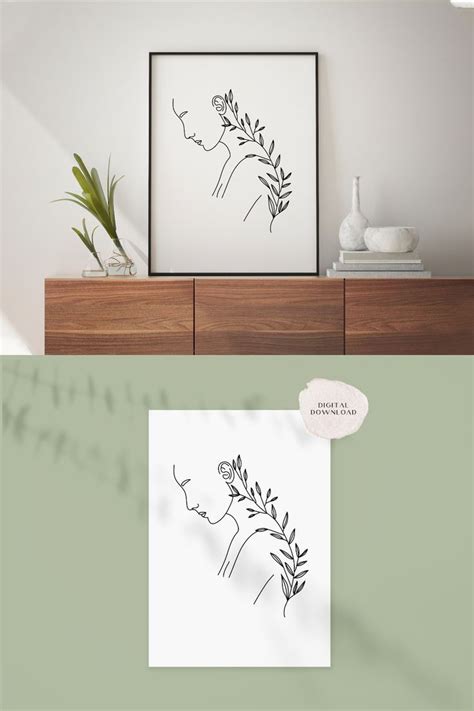 Minimal Line Art Woman With Flowers Line Art Woman Flowers Woman