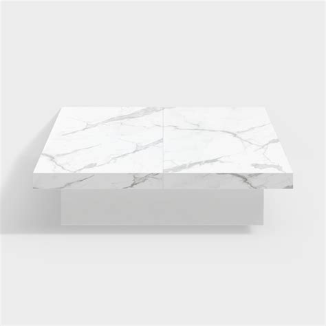 Square Marble Veneer Coffee Table Sliding Top With Storage In White