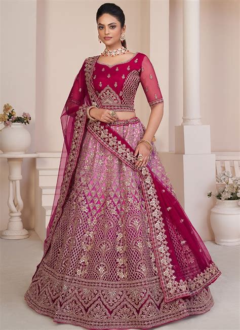 Pink Net Embroidered Lehengas Ghskef B