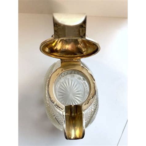 Antica Caraffa Brocca Art Nouveau Cristallo Molato Montatura Argento