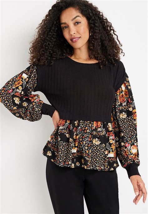 Floral Patchwork Layered Scoop Neck Blouse Maurices