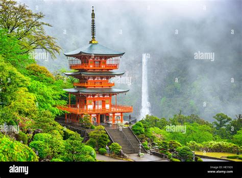 Nachi Japan At Nachi Taisha Shrine Pagoda And Waterfall Stock Photo