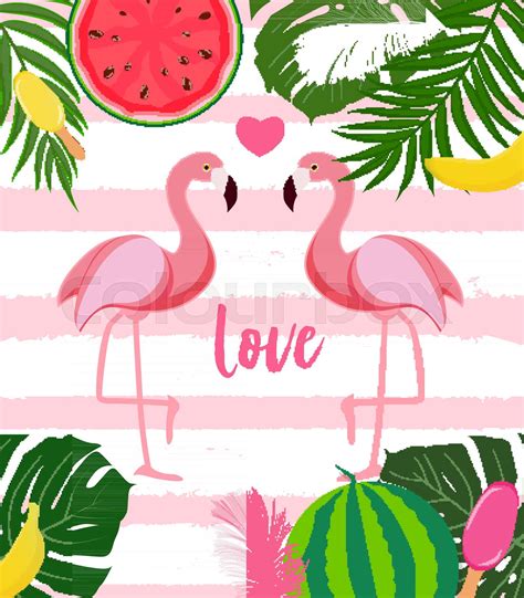 Cute Flamingo Love Background Vector Illustration Stock Vector